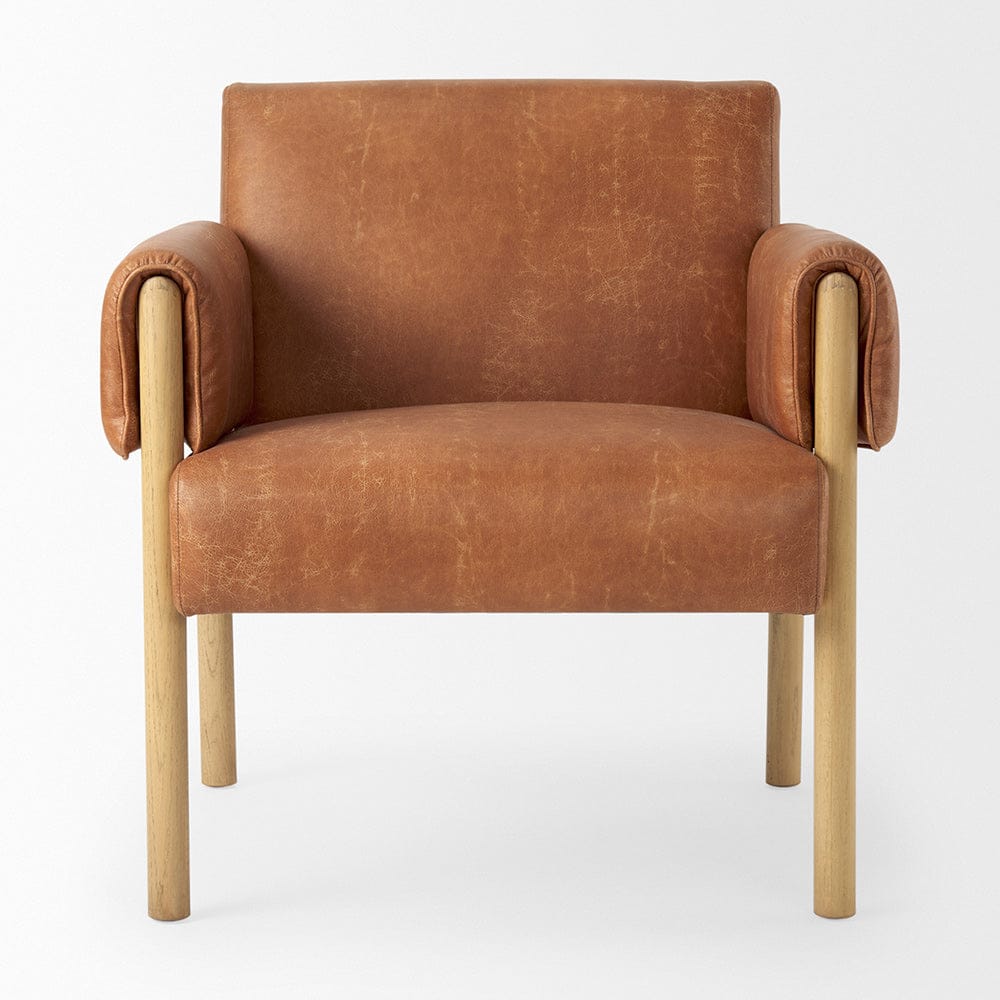Mercana - Ashton Brown Faux Leather w/ Light Wood Accent Chair - 69820 view 2