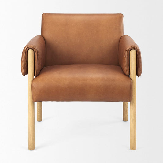 Mercana - Ashton Brown Leather w/ Light Wood Accent Chair - 69817 view 2