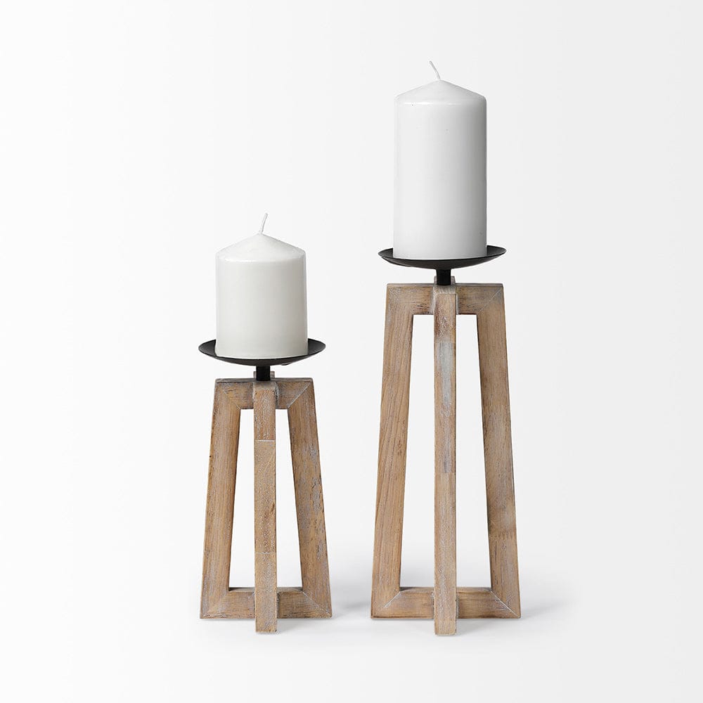Mercana - Astra Large Light Brown Wood Pedestal Base Table Candle Holder - 68636 view 2