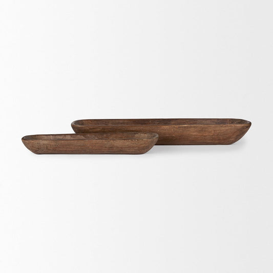 Mercana - Athena Extra Large Medium Brown Reclaimed Wood Trays (Set of 2) - 70149 view 2