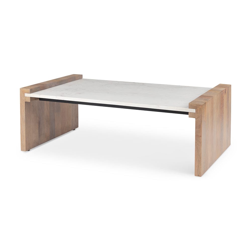 Mercana - Athens 48.0L x 28.0W x 16.0H Light Brown Wood and White Marble Coffee Table - 69911-AB_CLOSEOUT view 1
