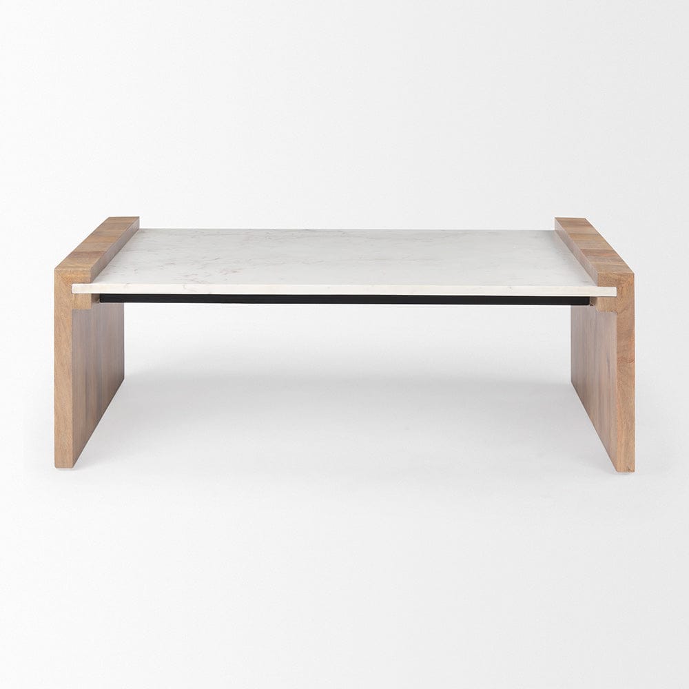 Mercana - Athens 48.0L x 28.0W x 16.0H Light Brown Wood and White Marble Coffee Table - 69911-AB_CLOSEOUT view 2