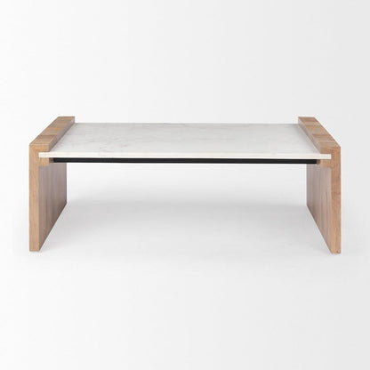 Mercana - Athens 48.0L x 28.0W x 16.0H Light Brown Wood and White Marble Coffee Table - 69911-AB_CLOSEOUT view 2