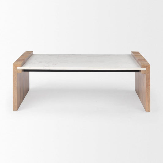 Mercana - Athens 48.0L x 28.0W x 16.0H Light Brown Wood and White Marble Coffee Table - 69911-AB_CLOSEOUT view 2