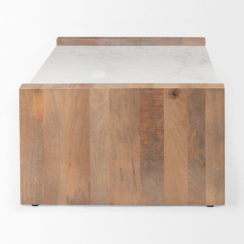 Mercana - Athens 48.0L x 28.0W x 16.0H Light Brown Wood and White Marble Coffee Table - 69911-AB_CLOSEOUT view 3