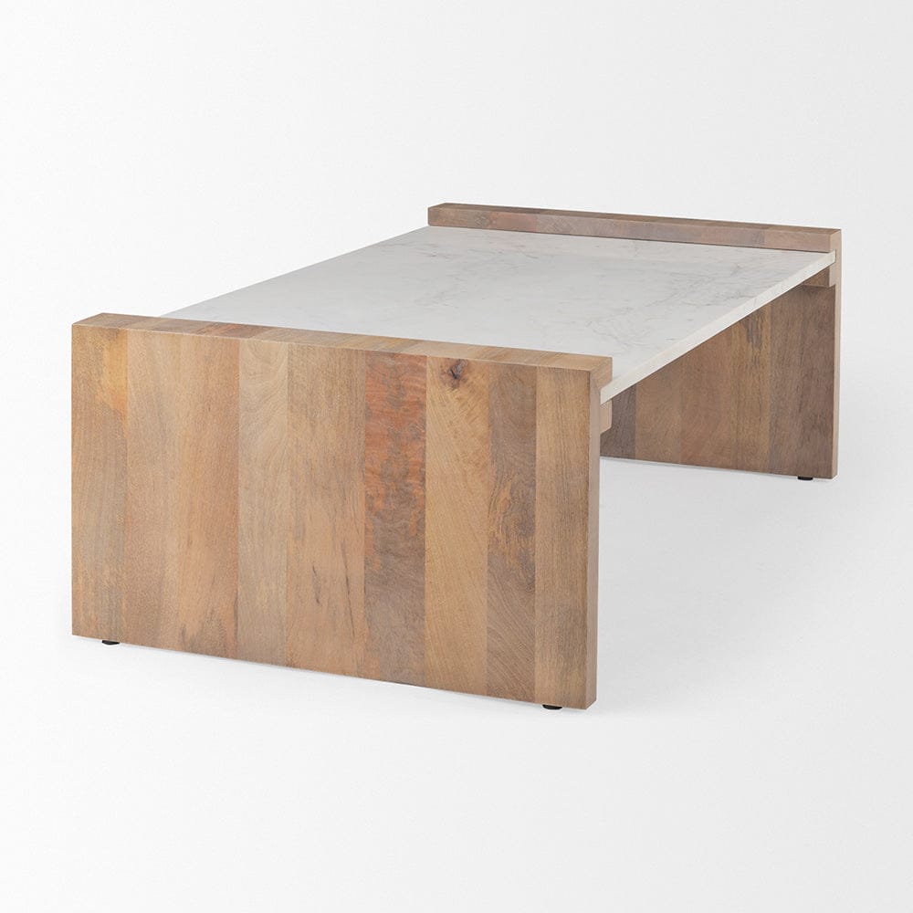 Mercana - Athens 48.0L x 28.0W x 16.0H Light Brown Wood and White Marble Coffee Table - 69911-AB_CLOSEOUT view 4