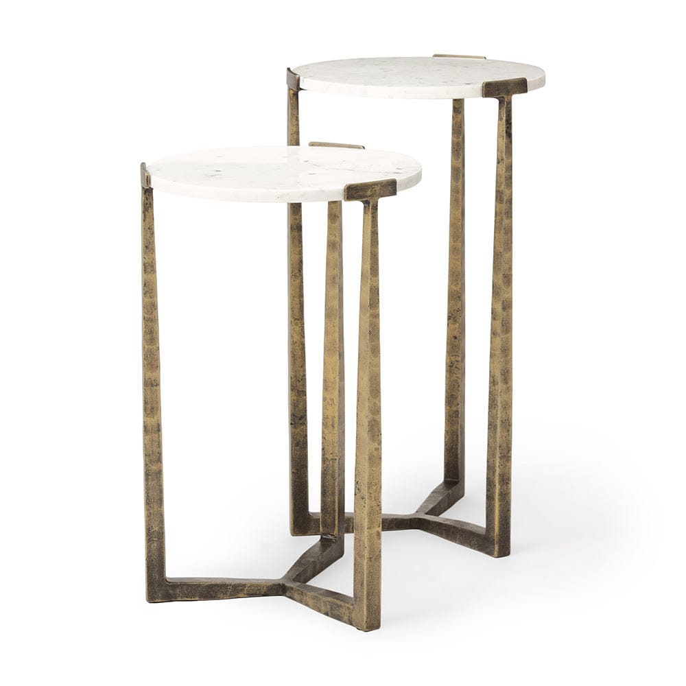 Mercana - Atticus Marble and Antiqued Gold Metal Nesting Accent Tables (Set of 2) - 69730 view 1
