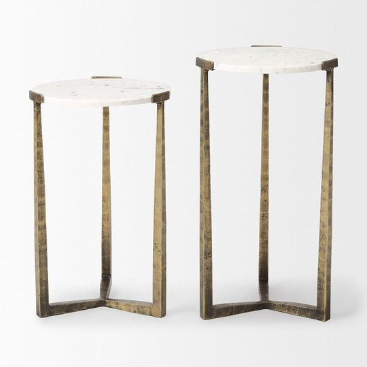 Mercana - Atticus Marble and Antiqued Gold Metal Nesting Accent Tables (Set of 2) - 69730 view 2