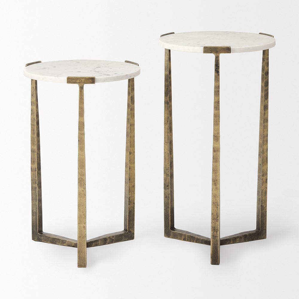 Mercana - Atticus Marble and Antiqued Gold Metal Nesting Accent Tables (Set of 2) - 69730 view 3