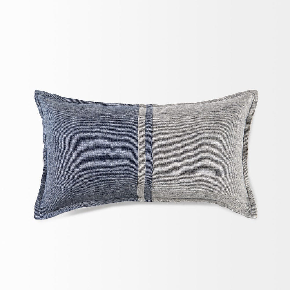 Mercana - Aubrielle 14L x 26W Gray and Blue Fabric Color Blocked Decorative Pillow Cover - 69440 view 5