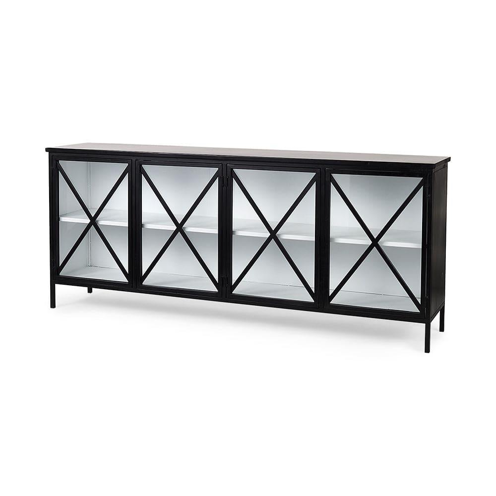 Mercana - Aurelia 79.0L x 16.0W x 33.0H Black and White Metal Four Door Glass Cabinet - 69266 view 1