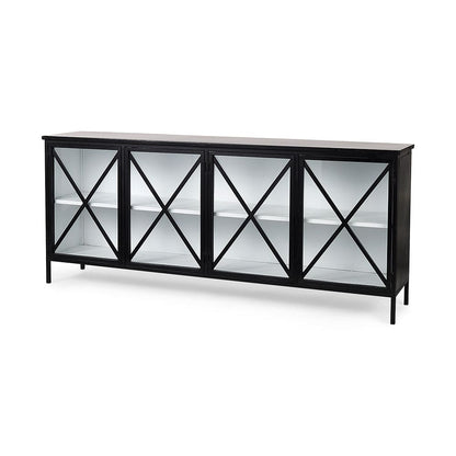 Mercana - Aurelia 79.0L x 16.0W x 33.0H Black and White Metal Four Door Glass Cabinet - 69266 view 1