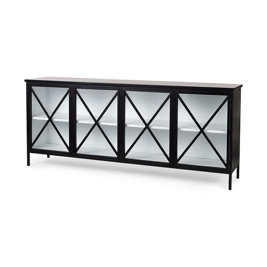 Mercana - Aurelia 79.0L x 16.0W x 33.0H Black and White Metal Four Door Glass Cabinet - 69266 view 1