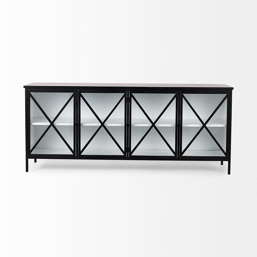 Mercana - Aurelia 79.0L x 16.0W x 33.0H Black and White Metal Four Door Glass Cabinet - 69266 view 2