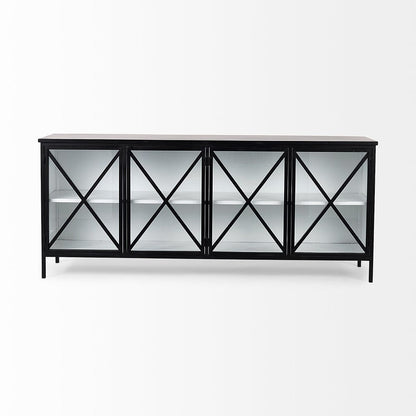 Mercana - Aurelia 79.0L x 16.0W x 33.0H Black and White Metal Four Door Glass Cabinet - 69266 view 2
