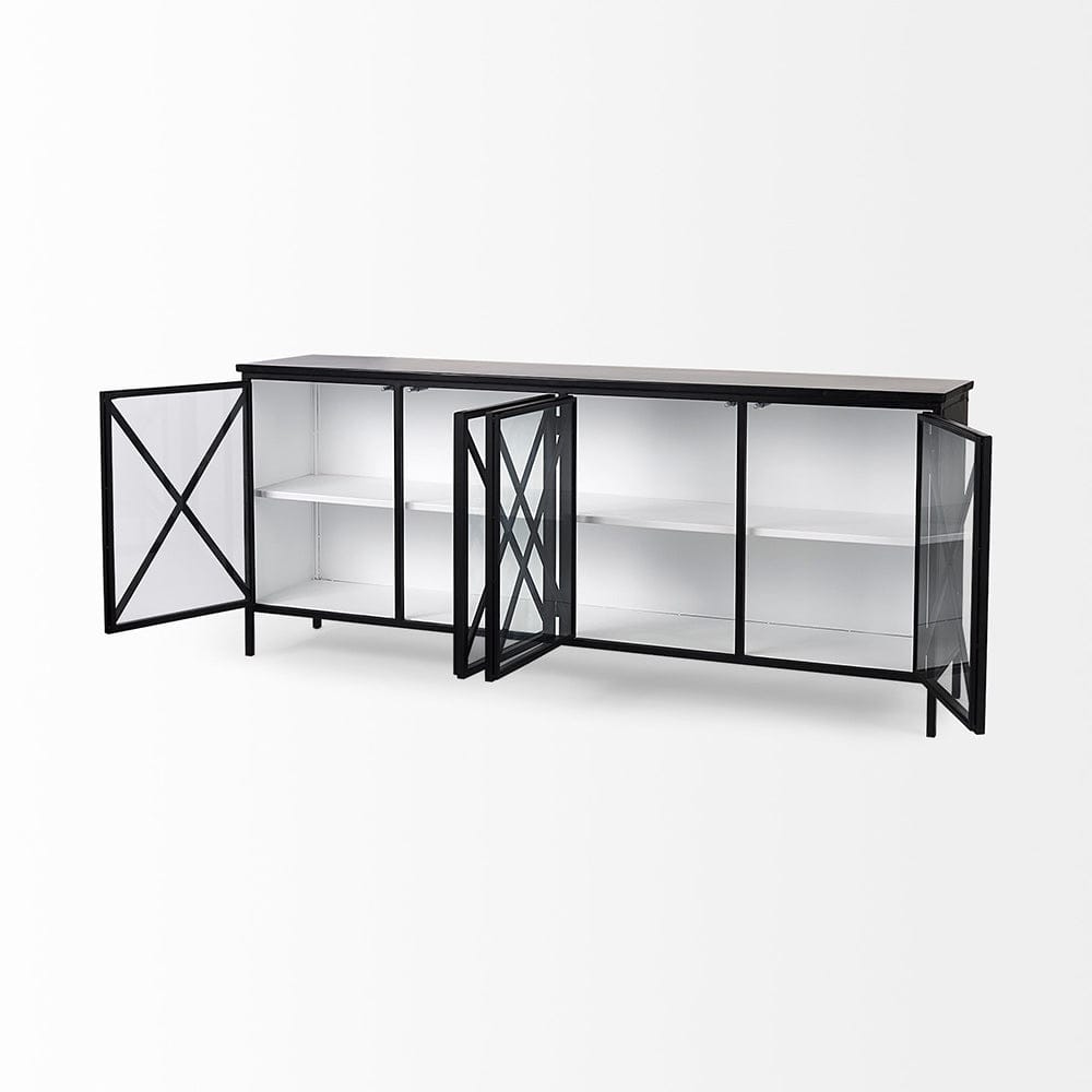 Mercana - Aurelia 79.0L x 16.0W x 33.0H Black and White Metal Four Door Glass Cabinet - 69266 view 5