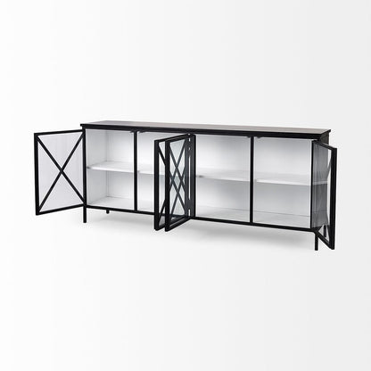 Mercana - Aurelia 79.0L x 16.0W x 33.0H Black and White Metal Four Door Glass Cabinet - 69266 view 5