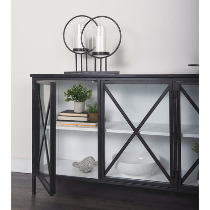 Mercana - Aurelia 79.0L x 16.0W x 33.0H Black and White Metal Four Door Glass Cabinet - 69266 view 12