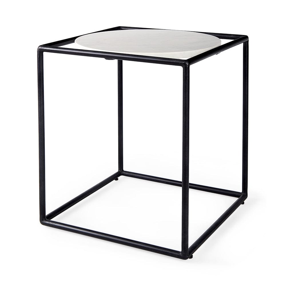 Mercana - Austen 20L x 20W x 22H Round White Marble Top W/ Black Metal Frame Side Table - 69214_CLOSEOUT view 1
