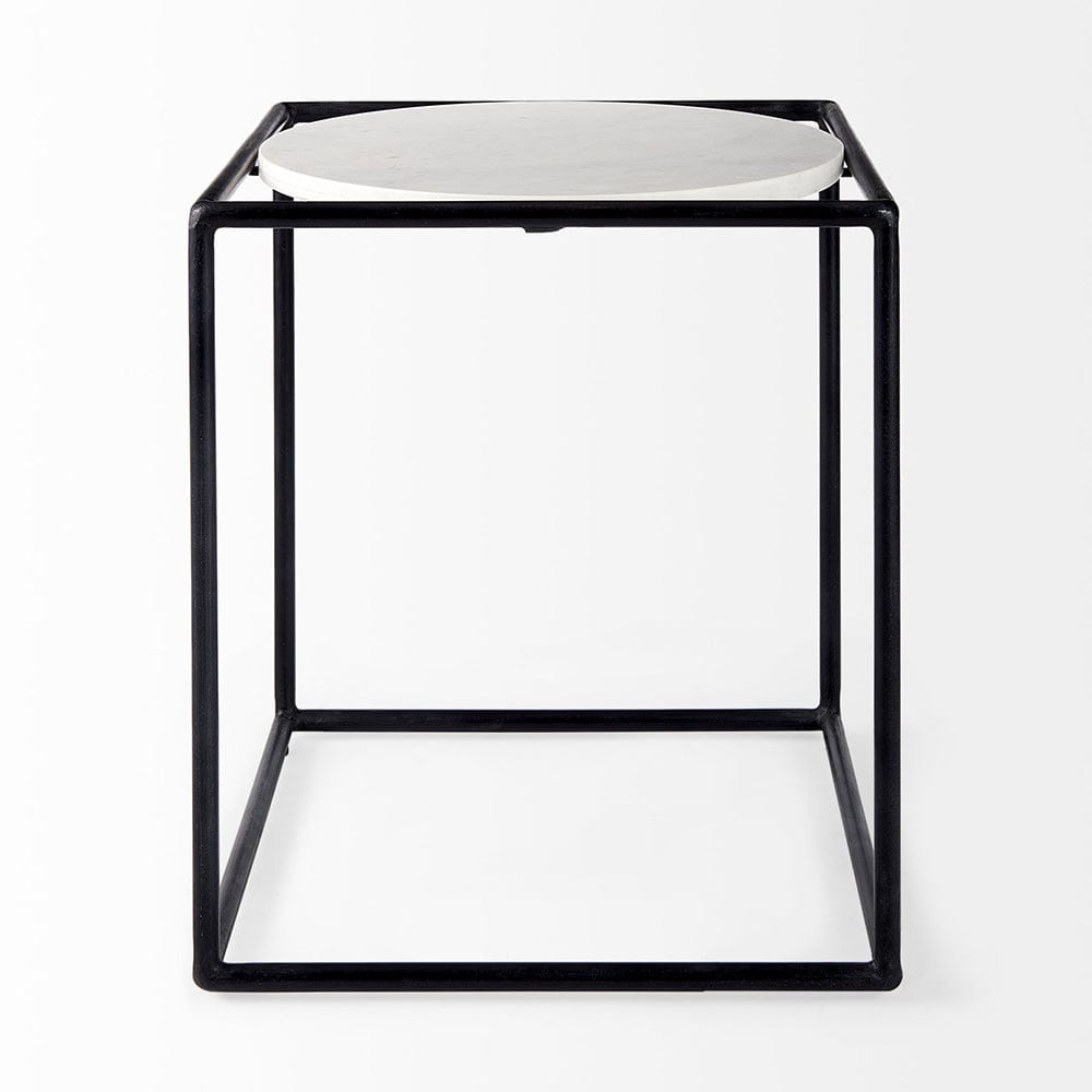 Mercana - Austen 20L x 20W x 22H Round White Marble Top W/ Black Metal Frame Side Table - 69214_CLOSEOUT view 2