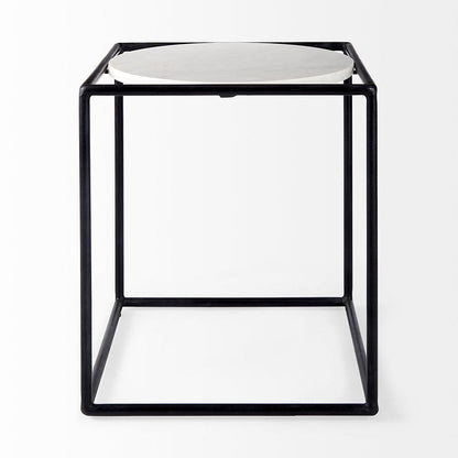 Mercana - Austen 20L x 20W x 22H Round White Marble Top W/ Black Metal Frame Side Table - 69214_CLOSEOUT view 2