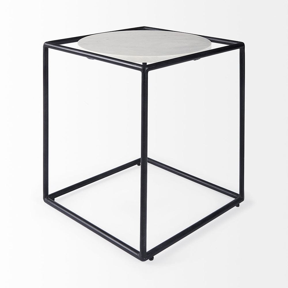 Mercana - Austen 20L x 20W x 22H Round White Marble Top W/ Black Metal Frame Side Table - 69214_CLOSEOUT view 3