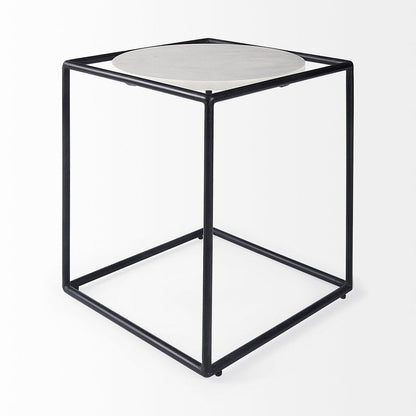 Mercana - Austen 20L x 20W x 22H Round White Marble Top W/ Black Metal Frame Side Table - 69214_CLOSEOUT view 3