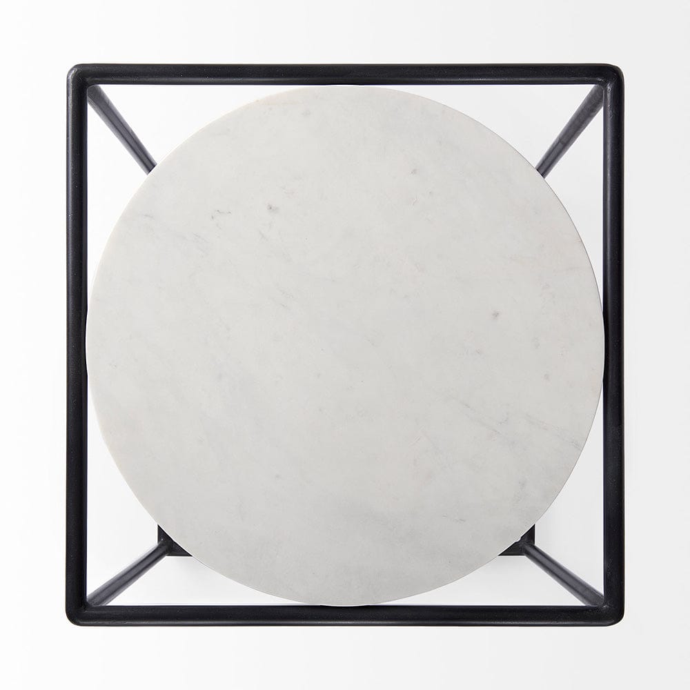 Mercana - Austen 20L x 20W x 22H Round White Marble Top W/ Black Metal Frame Side Table - 69214_CLOSEOUT view 4