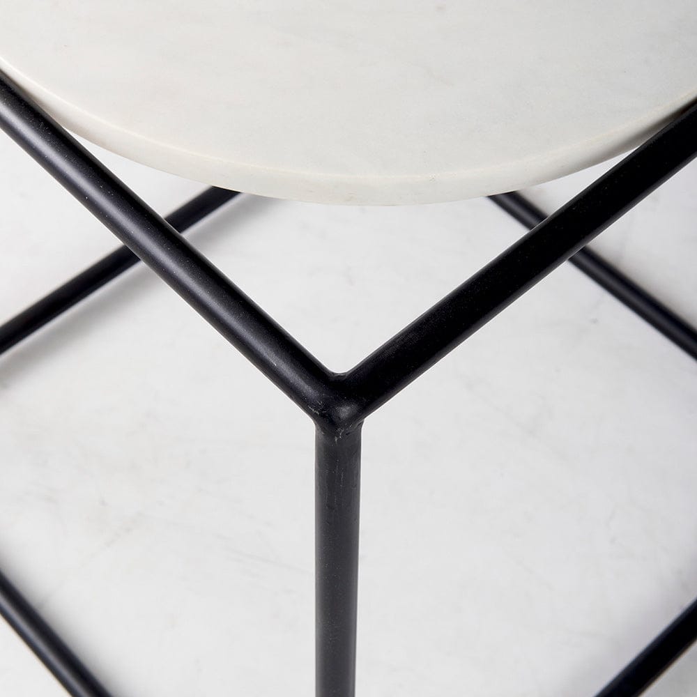 Mercana - Austen 20L x 20W x 22H Round White Marble Top W/ Black Metal Frame Side Table - 69214_CLOSEOUT view 6