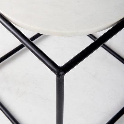 Mercana - Austen 20L x 20W x 22H Round White Marble Top W/ Black Metal Frame Side Table - 69214_CLOSEOUT view 6
