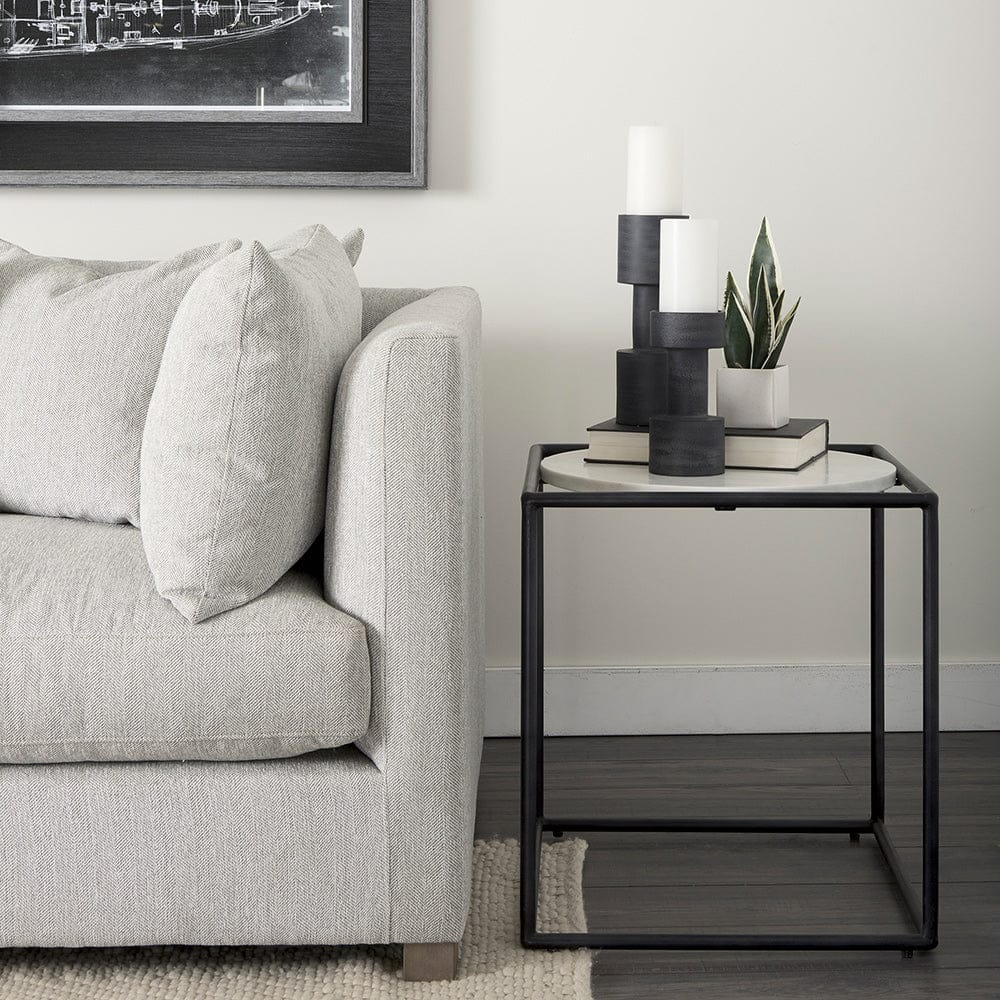 Mercana - Austen 20L x 20W x 22H Round White Marble Top W/ Black Metal Frame Side Table - 69214_CLOSEOUT view 11