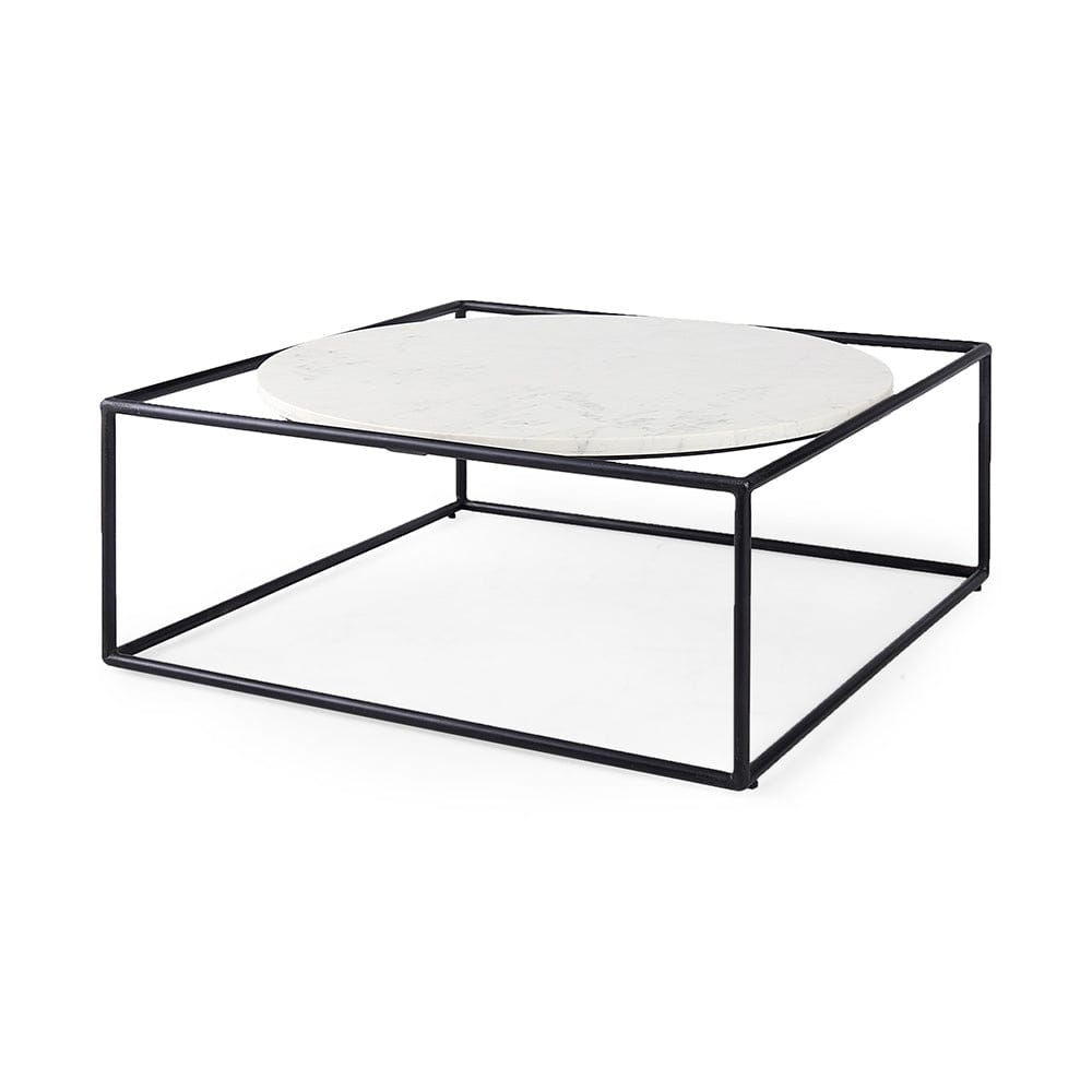 Mercana - Austen 36L x 36W x 14.5H Round White Marble Top W/ Black Metal Frame Coffee Table - 69213_CLOSEOUT view 1