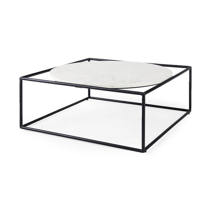 Mercana - Austen 36L x 36W x 14.5H Round White Marble Top W/ Black Metal Frame Coffee Table - 69213_CLOSEOUT view 1