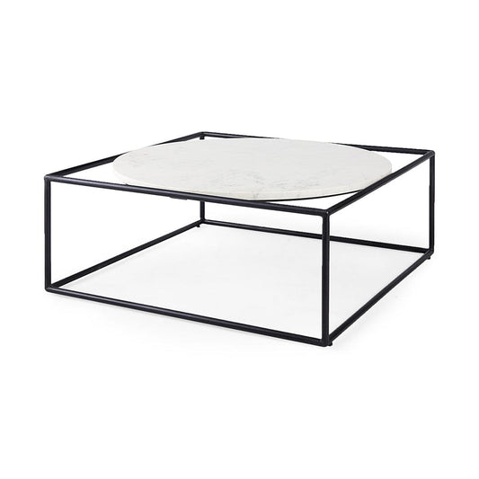 Mercana - Austen 36L x 36W x 14.5H Round White Marble Top W/ Black Metal Frame Coffee Table - 69213_CLOSEOUT view 1