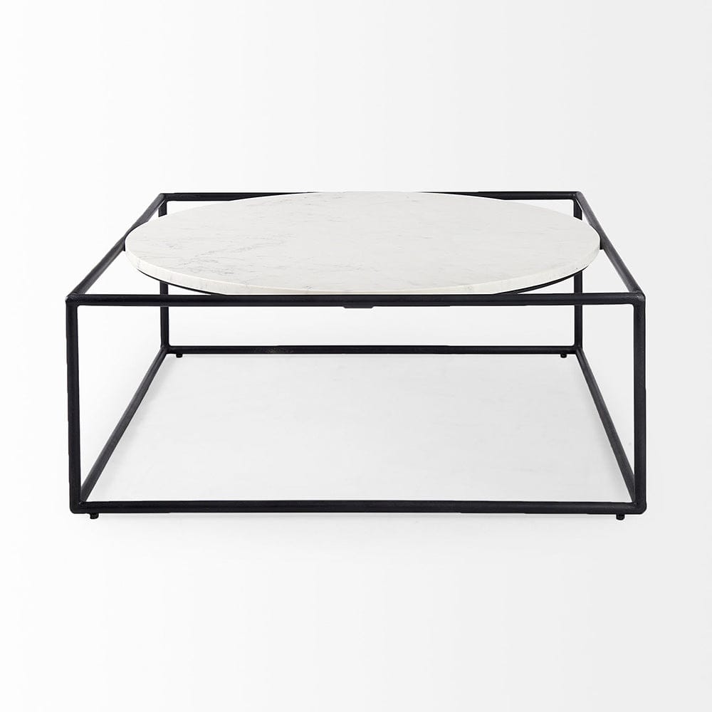 Mercana - Austen 36L x 36W x 14.5H Round White Marble Top W/ Black Metal Frame Coffee Table - 69213_CLOSEOUT view 2