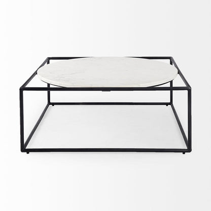 Mercana - Austen 36L x 36W x 14.5H Round White Marble Top W/ Black Metal Frame Coffee Table - 69213_CLOSEOUT view 2
