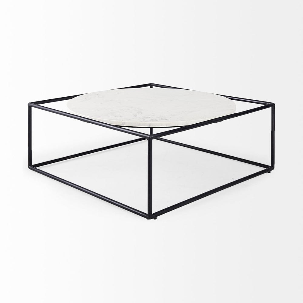 Mercana - Austen 36L x 36W x 14.5H Round White Marble Top W/ Black Metal Frame Coffee Table - 69213_CLOSEOUT view 3