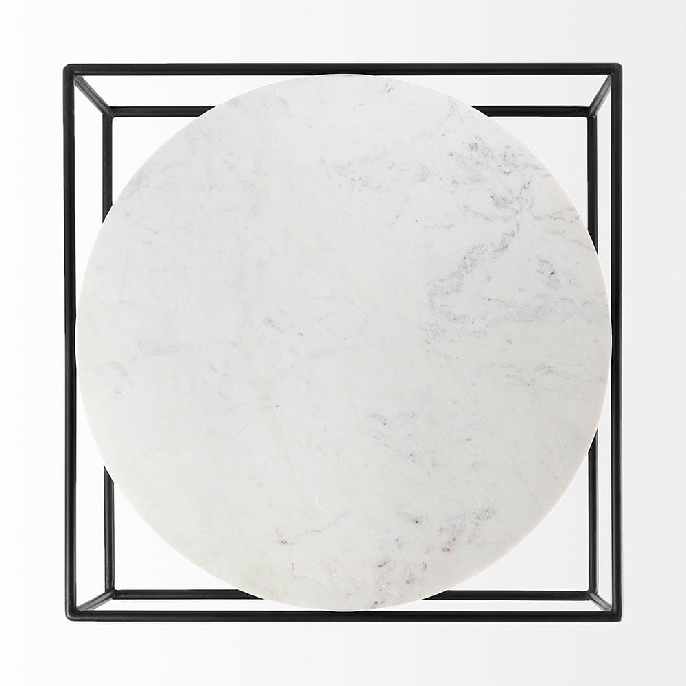 Mercana - Austen 36L x 36W x 14.5H Round White Marble Top W/ Black Metal Frame Coffee Table - 69213_CLOSEOUT view 4
