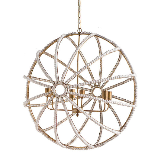 Mercana - Ava White 34"D Gold Metal and White Wood Beaded Six Bulb Chandelier - 65273_CLOSEOUT view 1