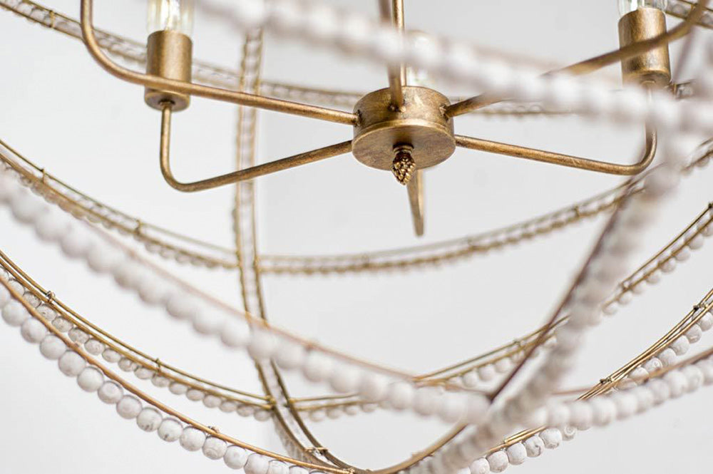 Mercana - Ava White 34"D Gold Metal and White Wood Beaded Six Bulb Chandelier - 65273_CLOSEOUT view 4