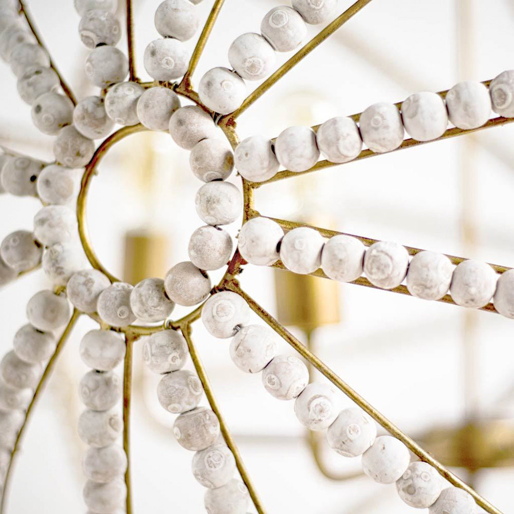 Mercana - Ava White 34"D Gold Metal and White Wood Beaded Six Bulb Chandelier - 65273_CLOSEOUT view 6