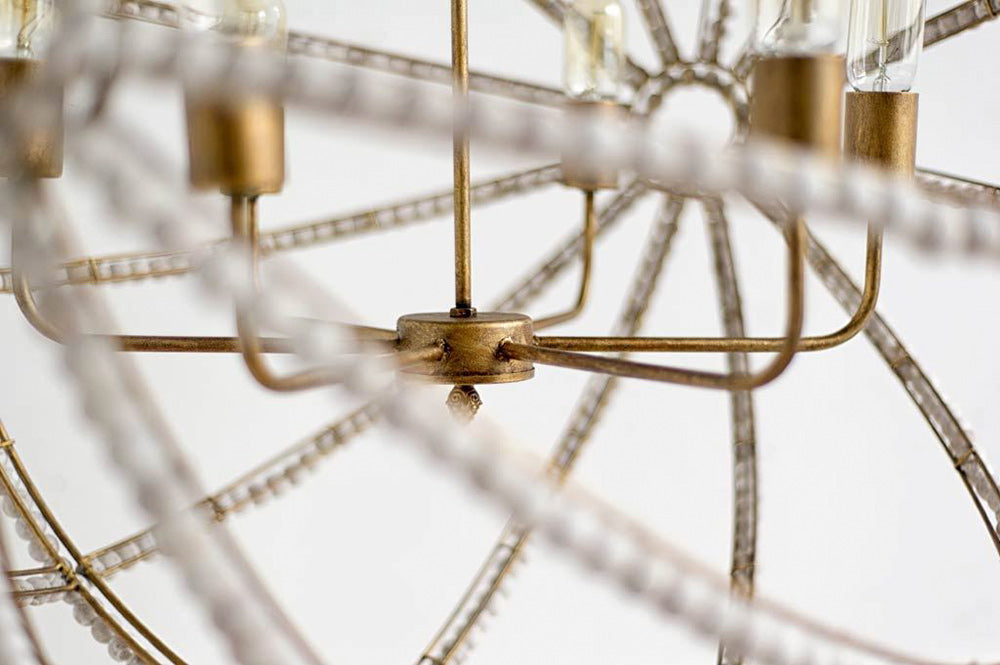 Mercana - Ava White 34"D Gold Metal and White Wood Beaded Six Bulb Chandelier - 65273_CLOSEOUT view 7