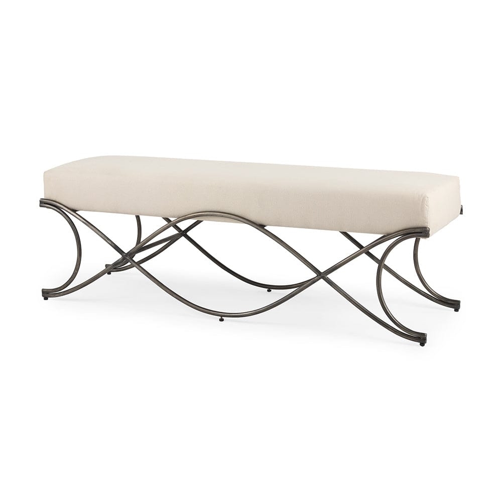 Mercana - Ayla 55L x 17.6W x 18H Cream Fabric Seat W/ Antique Nickel Frame Bench - 69369_CLOSEOUT view 1