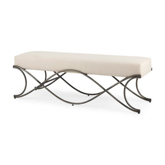 Mercana - Ayla 55L x 17.6W x 18H Cream Fabric Seat W/ Antique Nickel Frame Bench - 69369_CLOSEOUT view 1