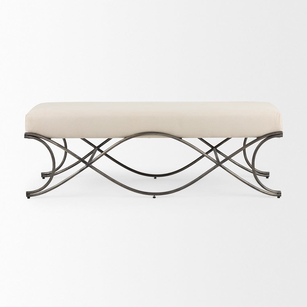 Mercana - Ayla 55L x 17.6W x 18H Cream Fabric Seat W/ Antique Nickel Frame Bench - 69369_CLOSEOUT view 2