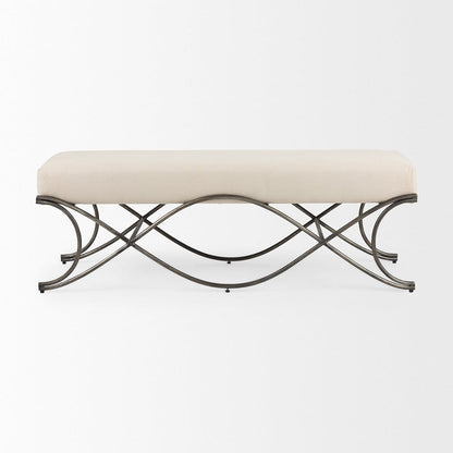 Mercana - Ayla 55L x 17.6W x 18H Cream Fabric Seat W/ Antique Nickel Frame Bench - 69369_CLOSEOUT view 2