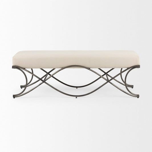 Mercana - Ayla 55L x 17.6W x 18H Cream Fabric Seat W/ Antique Nickel Frame Bench - 69369_CLOSEOUT view 2