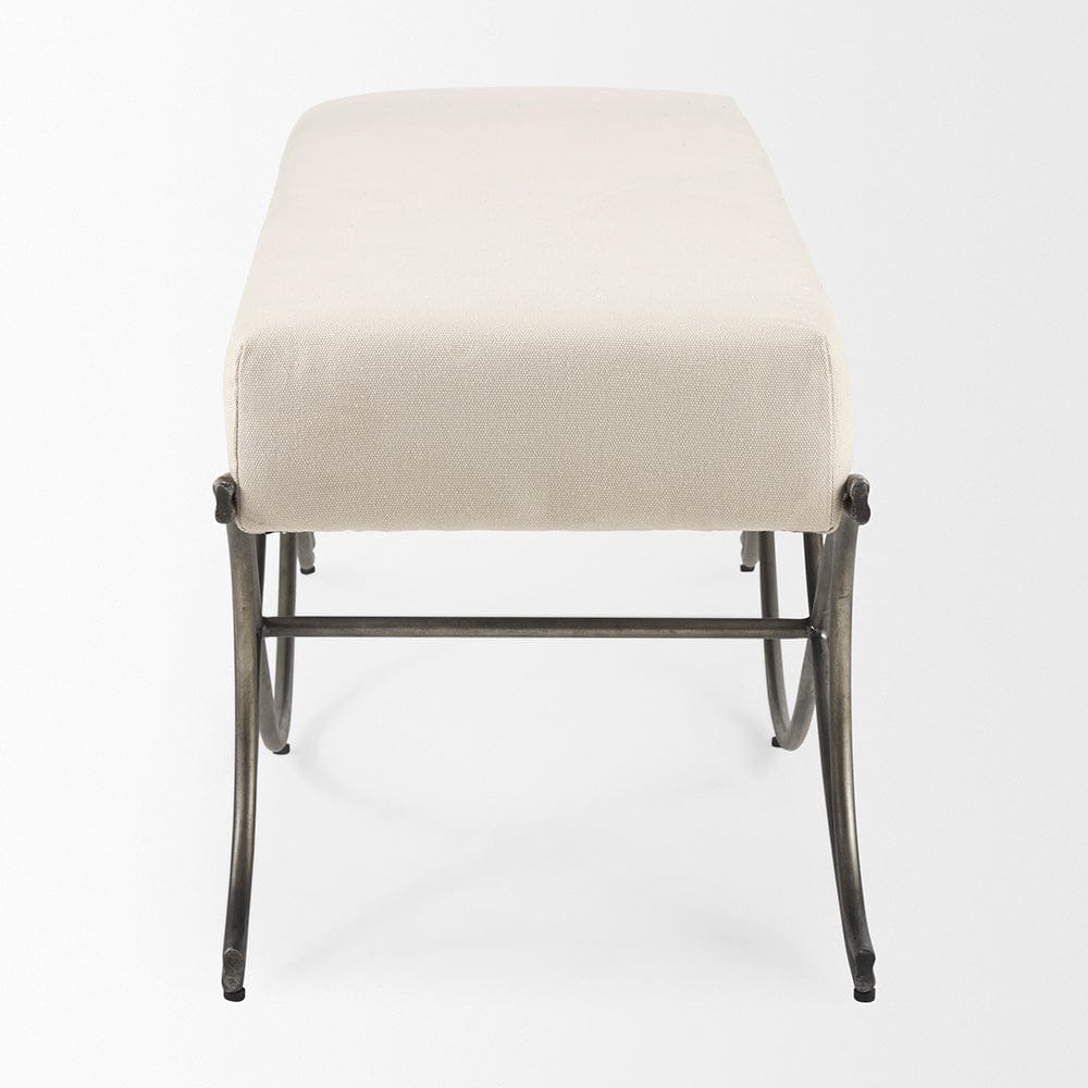 Mercana - Ayla 55L x 17.6W x 18H Cream Fabric Seat W/ Antique Nickel Frame Bench - 69369_CLOSEOUT view 3