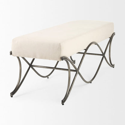 Mercana - Ayla 55L x 17.6W x 18H Cream Fabric Seat W/ Antique Nickel Frame Bench - 69369_CLOSEOUT view 4