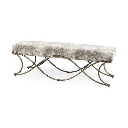 Mercana - Ayla 55L x 17.6W x 18H Light and Dark Gray Fabric Seat W/ Antique Gold Metal Frame Bench - 69371_CLOSEOUT view 1